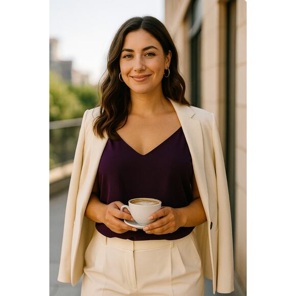 Express M Purple Tank Top Flowy Feminine Vneck Classy Versatile Office NWT - Picture 1 of 10